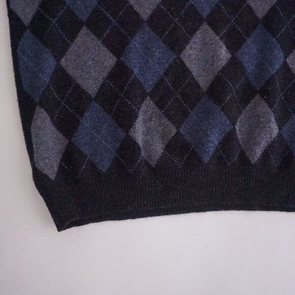 Vintage '90S Brooks Brothers Navy Argyle 100% Lambswool V-Neck Knit Sweater L - Picture 7 of 10